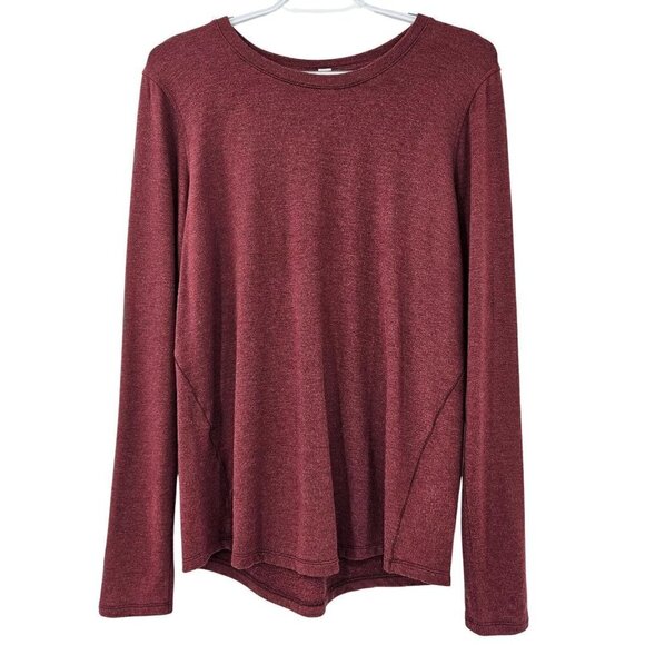 Lululemon Burgundy Crew Neck Long Sleeve Tee Women's L Activewear Athleisure - Picture 1 of 7